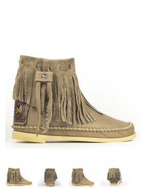 Fringed Suede Ankle Bootie in Taupe